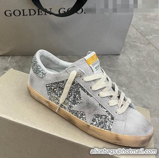 Well Crafted Golden Goose Super-Star Sneakers in silver glitter light grey suede 9051 2023