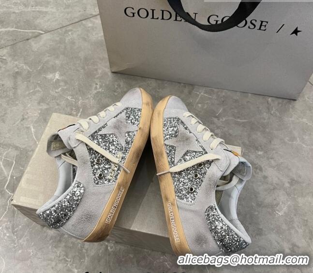 Well Crafted Golden Goose Super-Star Sneakers in silver glitter light grey suede 9051 2023