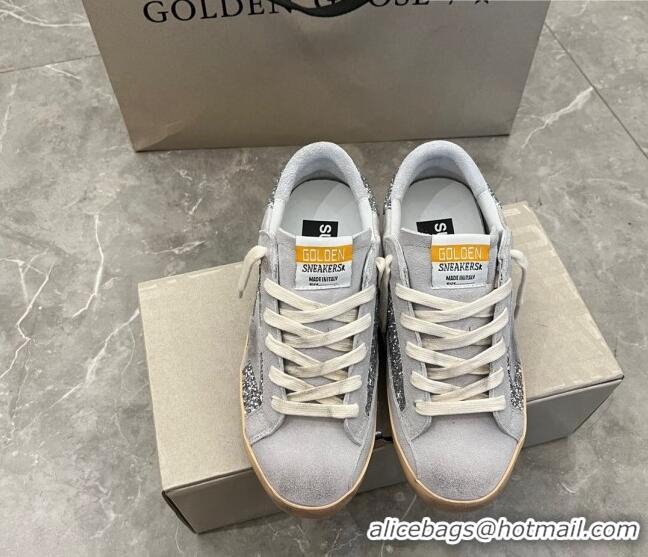 Well Crafted Golden Goose Super-Star Sneakers in silver glitter light grey suede 9051 2023