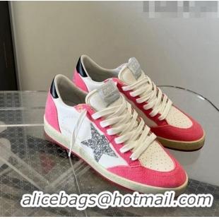 ​Promotional Golden Goose Ball Star sneakers in white nappa leather with silver glitter star and fluorescent lobster-col