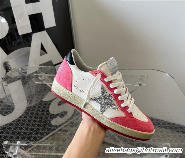 ​Promotional Golden Goose Ball Star sneakers in white nappa leather with silver glitter star and fluorescent lobster-col