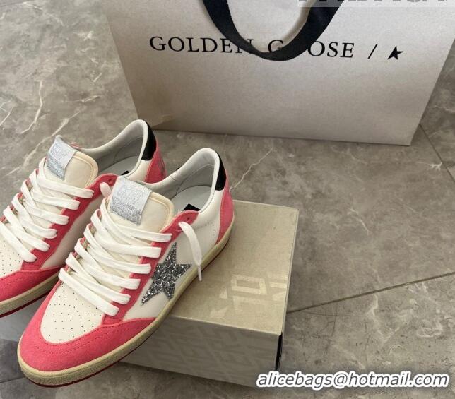 ​Promotional Golden Goose Ball Star sneakers in white nappa leather with silver glitter star and fluorescent lobster-col