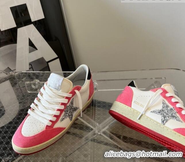 ​Promotional Golden Goose Ball Star sneakers in white nappa leather with silver glitter star and fluorescent lobster-col