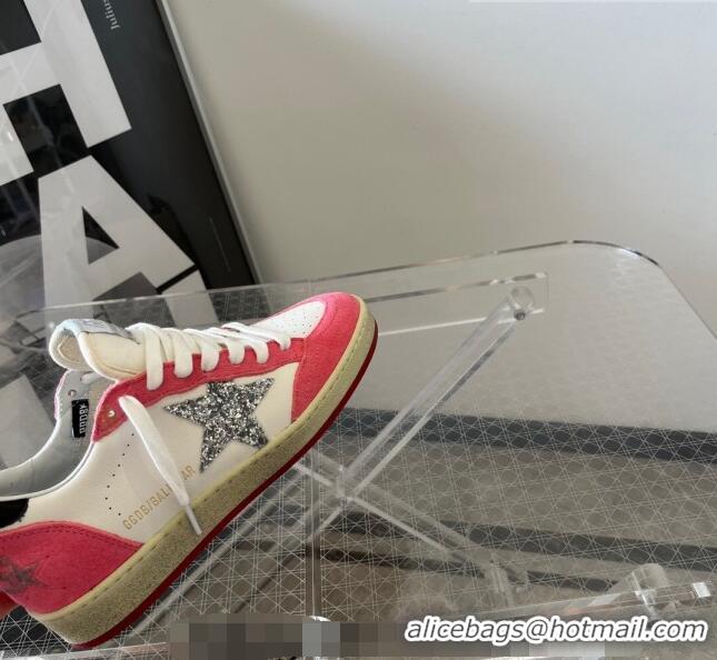 ​Promotional Golden Goose Ball Star sneakers in white nappa leather with silver glitter star and fluorescent lobster-col