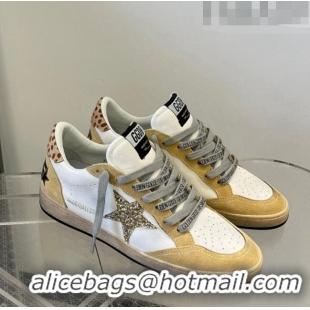 ​Top Design Golden Goose Ball Star sneakers in white nappa leather and yellow Suede with gold glitter star 9053 2023