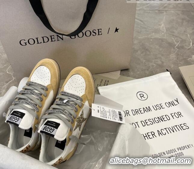 ​Top Design Golden Goose Ball Star sneakers in white nappa leather and yellow Suede with gold glitter star 9053 2023