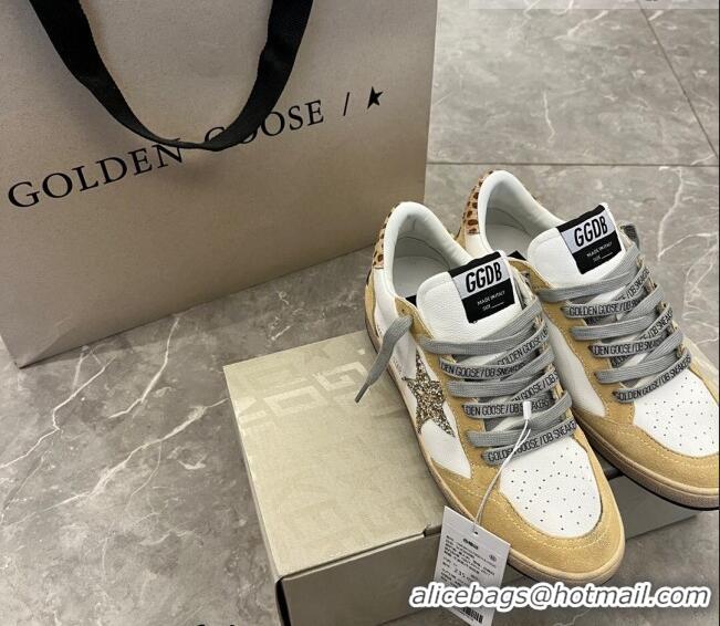 ​Top Design Golden Goose Ball Star sneakers in white nappa leather and yellow Suede with gold glitter star 9053 2023