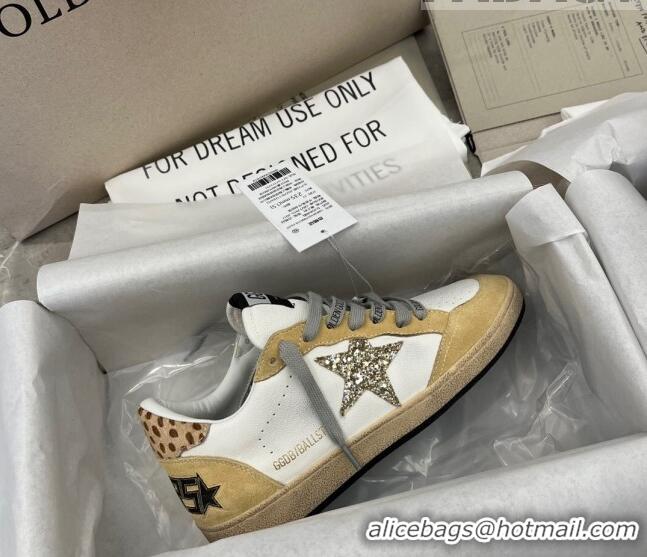 ​Top Design Golden Goose Ball Star sneakers in white nappa leather and yellow Suede with gold glitter star 9053 2023