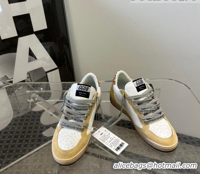 ​Top Design Golden Goose Ball Star sneakers in white nappa leather and yellow Suede with gold glitter star 9053 2023