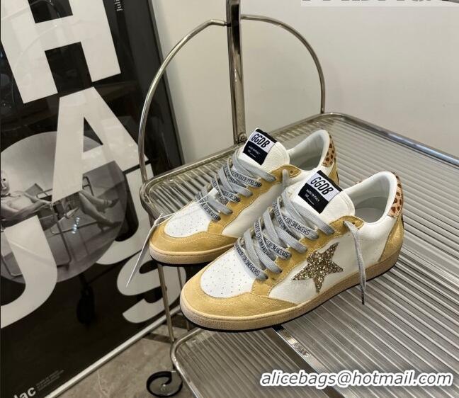 ​Top Design Golden Goose Ball Star sneakers in white nappa leather and yellow Suede with gold glitter star 9053 2023