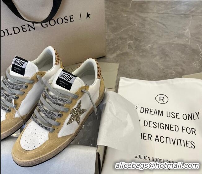 ​Top Design Golden Goose Ball Star sneakers in white nappa leather and yellow Suede with gold glitter star 9053 2023