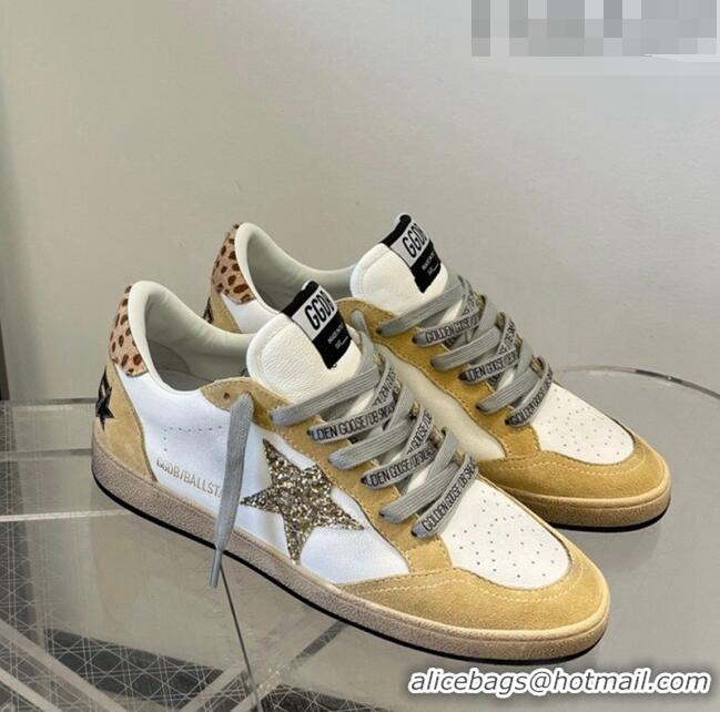 ​Top Design Golden Goose Ball Star sneakers in white nappa leather and yellow Suede with gold glitter star 9053 2023