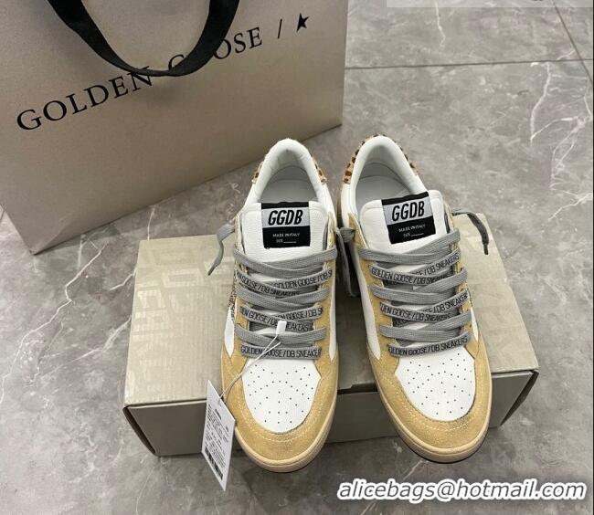 ​Top Design Golden Goose Ball Star sneakers in white nappa leather and yellow Suede with gold glitter star 9053 2023