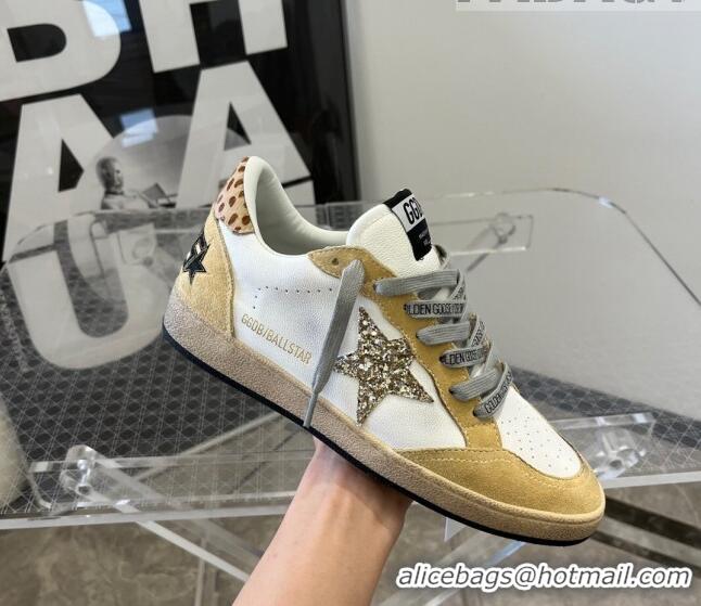 ​Top Design Golden Goose Ball Star sneakers in white nappa leather and yellow Suede with gold glitter star 9053 2023