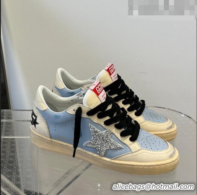 Good Looking Golden Goose Women’s Ball Star LAB Sneakers in smoky light-blue leather with Crystals 0107 2023