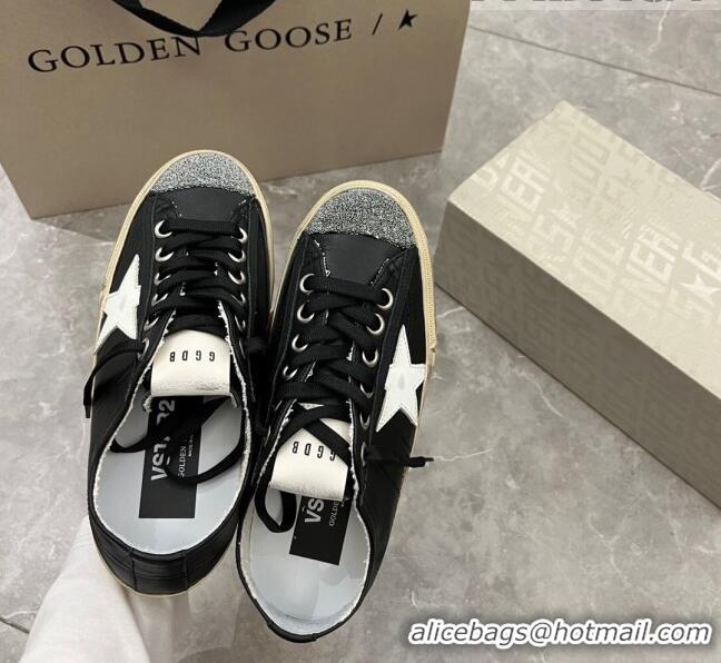 ​Grade Design Golden Goose V-Star 2 Sneakers in black nappa leather with white star and crystal 0108 2023