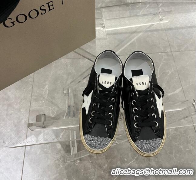 ​Grade Design Golden Goose V-Star 2 Sneakers in black nappa leather with white star and crystal 0108 2023