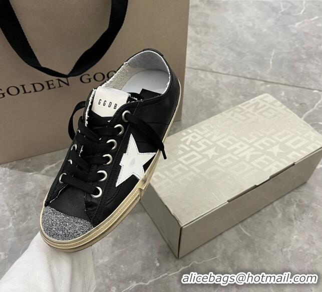 ​Grade Design Golden Goose V-Star 2 Sneakers in black nappa leather with white star and crystal 0108 2023