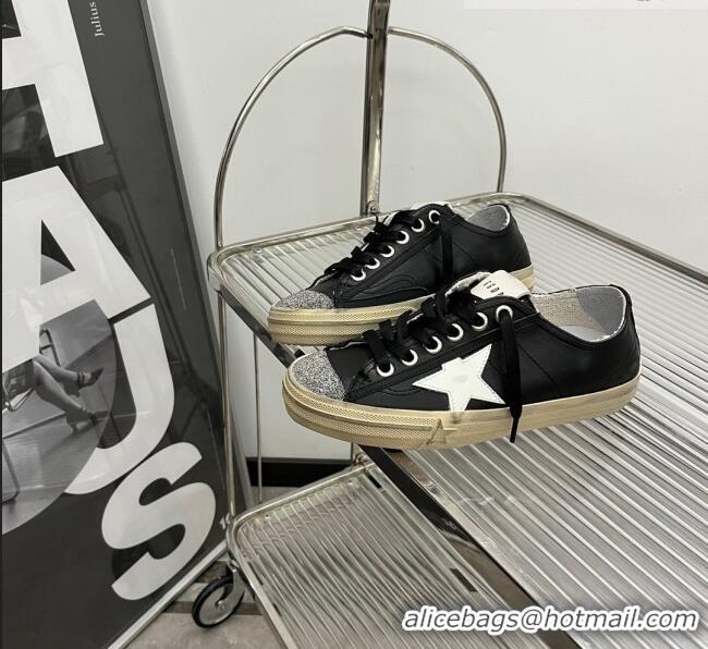 ​Grade Design Golden Goose V-Star 2 Sneakers in black nappa leather with white star and crystal 0108 2023