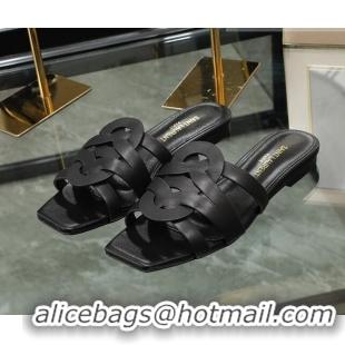 Best Price Saint Laurent Lambskin Flat Slide Sandals Black 0324050