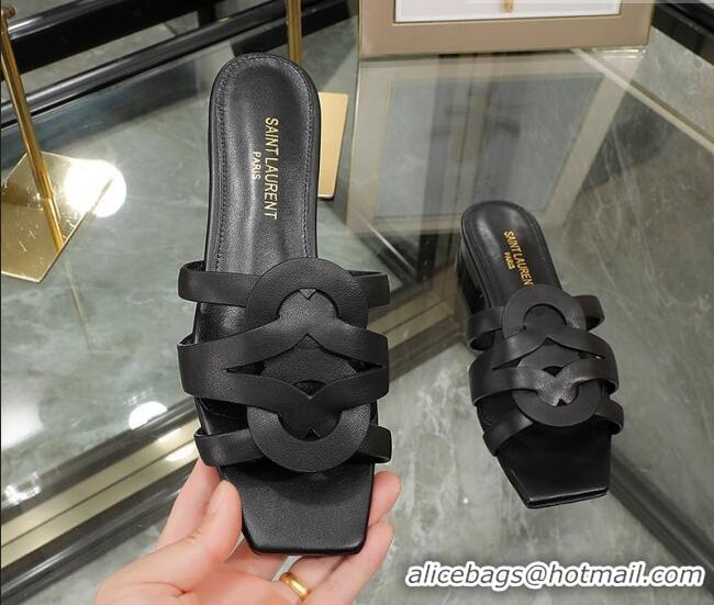 Best Price Saint Laurent Lambskin Flat Slide Sandals Black 0324050