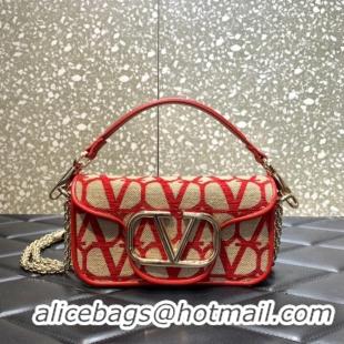 Classic Specials VALENTINO V-logo MINI LOCO sheepskin and fabric handbag QJ4A red