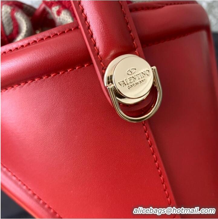 Famous Brand VALENTINO V-logo MINI LOCO sheepskin and fabric Bucket Bag I6ZN red