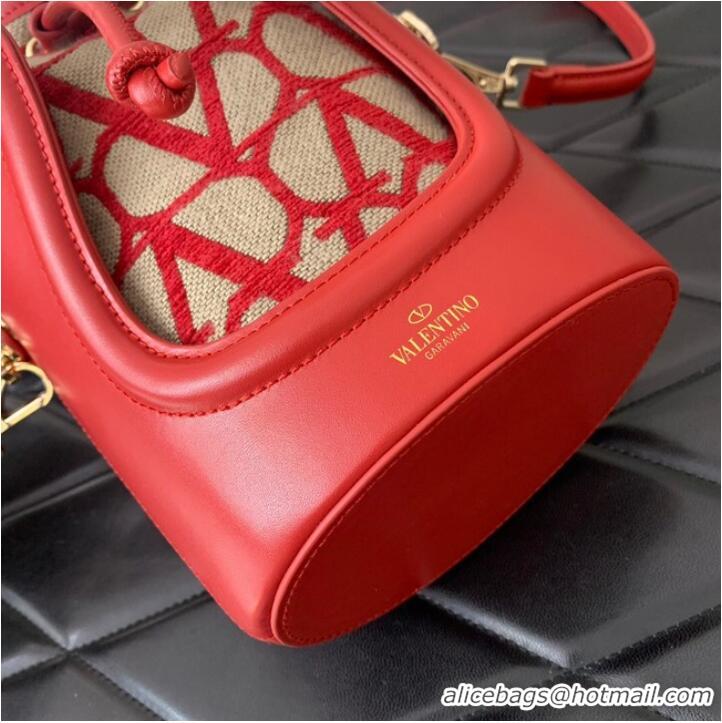 Famous Brand VALENTINO V-logo MINI LOCO sheepskin and fabric Bucket Bag I6ZN red