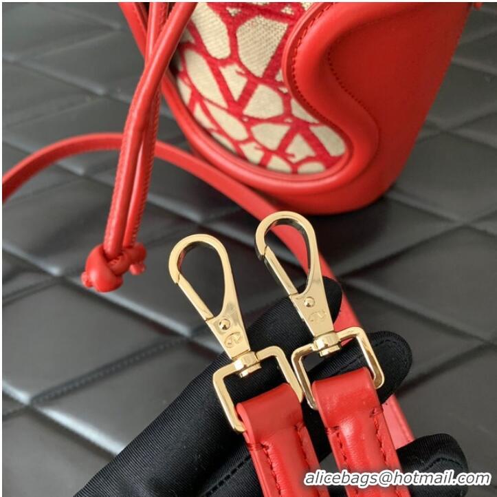 Famous Brand VALENTINO V-logo MINI LOCO sheepskin and fabric Bucket Bag I6ZN red