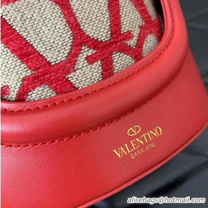 Famous Brand VALENTINO V-logo MINI LOCO sheepskin and fabric Bucket Bag I6ZN red