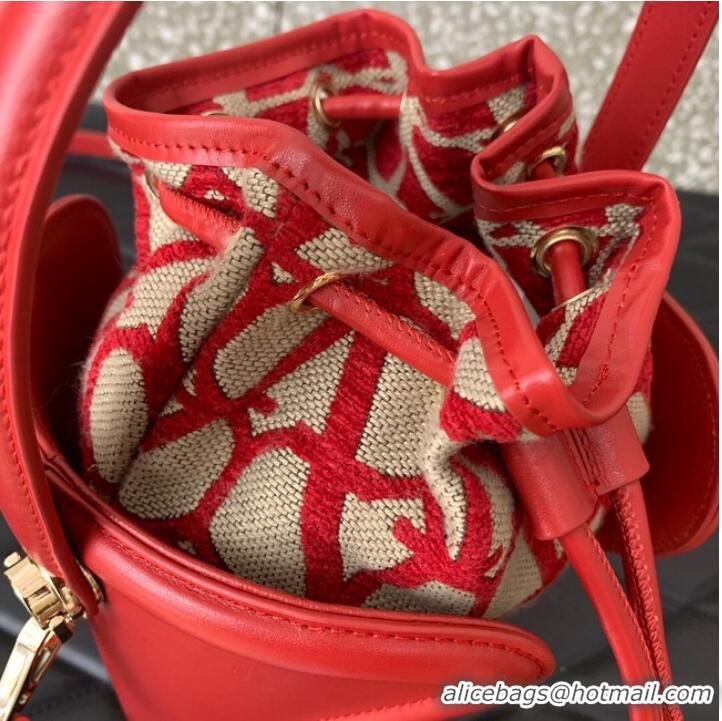 Famous Brand VALENTINO V-logo MINI LOCO sheepskin and fabric Bucket Bag I6ZN red