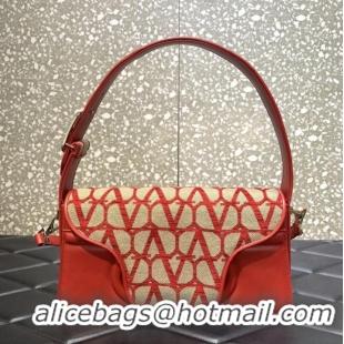 Top Grade VALENTINO V-logo LOCO sheepskin and fabric handbag 2560 red