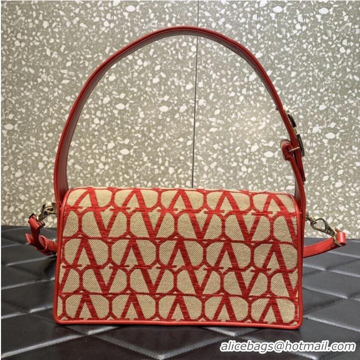 Top Grade VALENTINO V-logo LOCO sheepskin and fabric handbag 2560 red