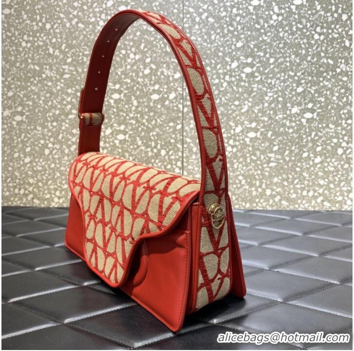 Top Grade VALENTINO V-logo LOCO sheepskin and fabric handbag 2560 red