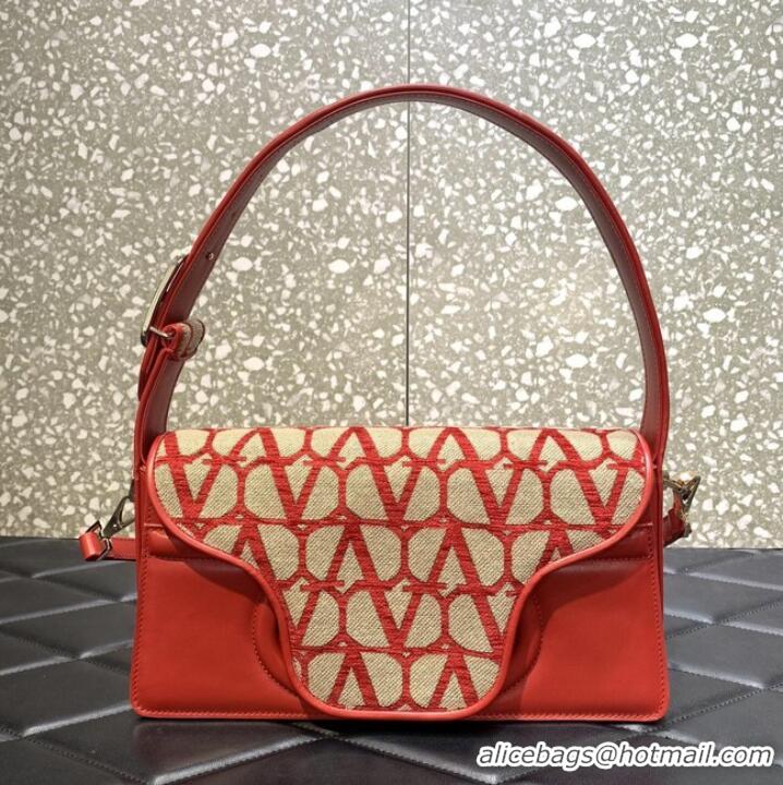 Top Grade VALENTINO V-logo LOCO sheepskin and fabric handbag 2560 red