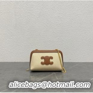 Good Product Celine CLUTCH WITH CHAIN IN TRIOMPHE CANVAS AND LAMBSKIN 100382 beige/tan