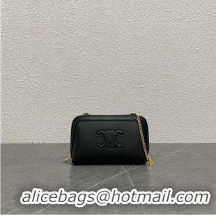 Famous Brand Celine CLUTCH WITH CHAIN IN TRIOMPHE LAMBSKIN 100382 black