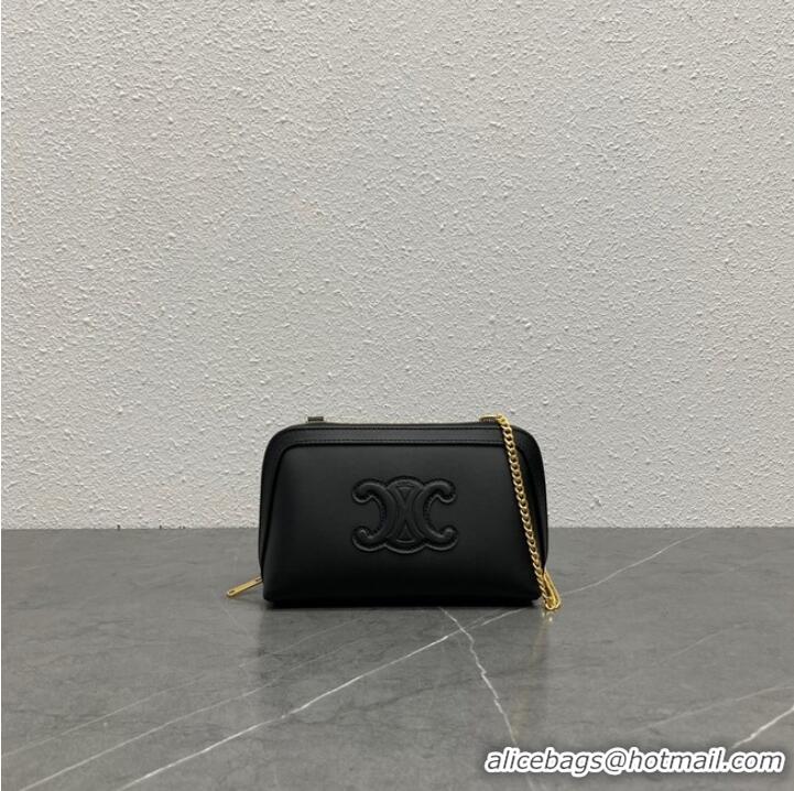 Famous Brand Celine CLUTCH WITH CHAIN IN TRIOMPHE LAMBSKIN 100382 black