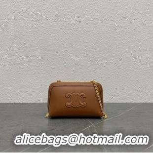 Promotional Celine CLUTCH WITH CHAIN IN TRIOMPHE LAMBSKIN 100382 TAN