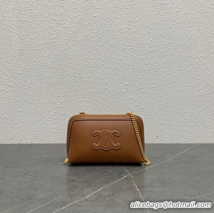 Promotional Celine CLUTCH WITH CHAIN IN TRIOMPHE LAMBSKIN 100382 TAN