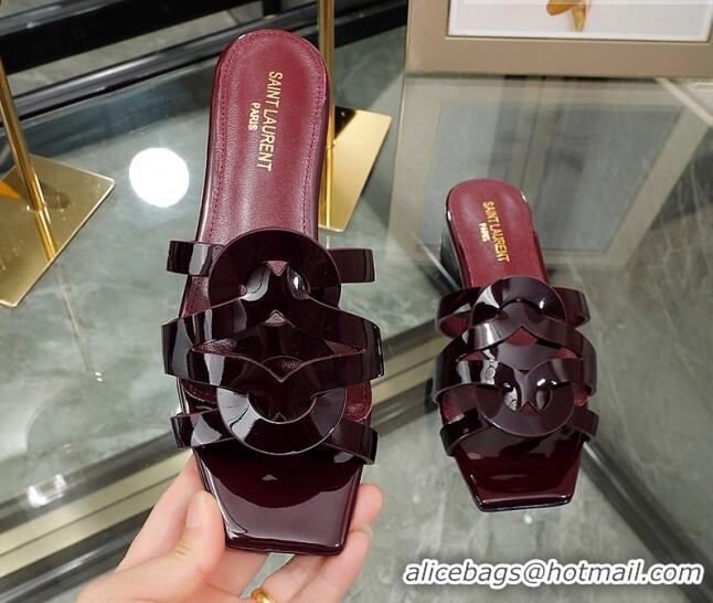 Hot Style Saint Laurent Flat Slide Sandals in Patent Leather Burgundy 324068