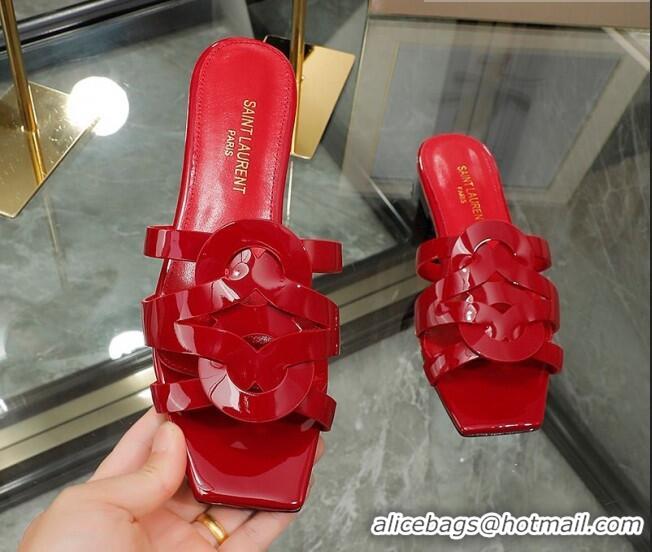 Grade Saint Laurent Flat Slide Sandals in Patent Leather Red 324069