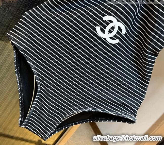 Super Quality Chanel Striped Swimwear 0510 White/Black 2023