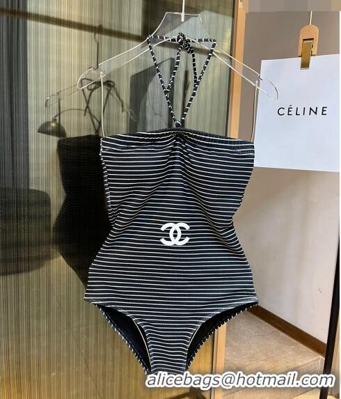 Super Quality Chanel Striped Swimwear 0510 White/Black 2023