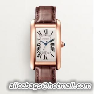 Cartier Tank Americaine Fashionable 18k Rose Gold Ladies Swiss Quartz Wristwatch-W2607456