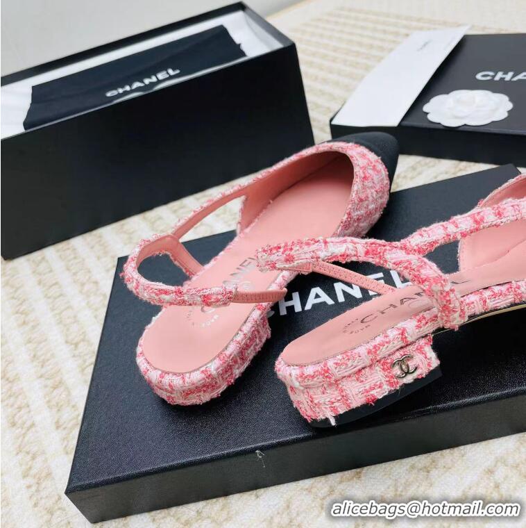 New Arrivals Chanel Tweed & Grosgrain Slingbacks C85203 Pink/Black