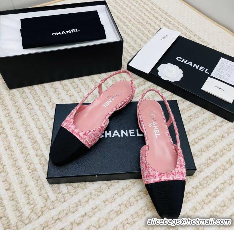 New Arrivals Chanel Tweed & Grosgrain Slingbacks C85203 Pink/Black