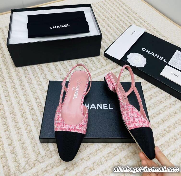 New Arrivals Chanel Tweed & Grosgrain Slingbacks C85203 Pink/Black