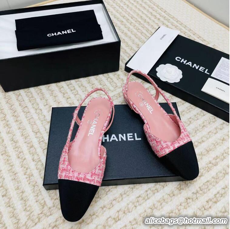 New Arrivals Chanel Tweed & Grosgrain Slingbacks C85203 Pink/Black