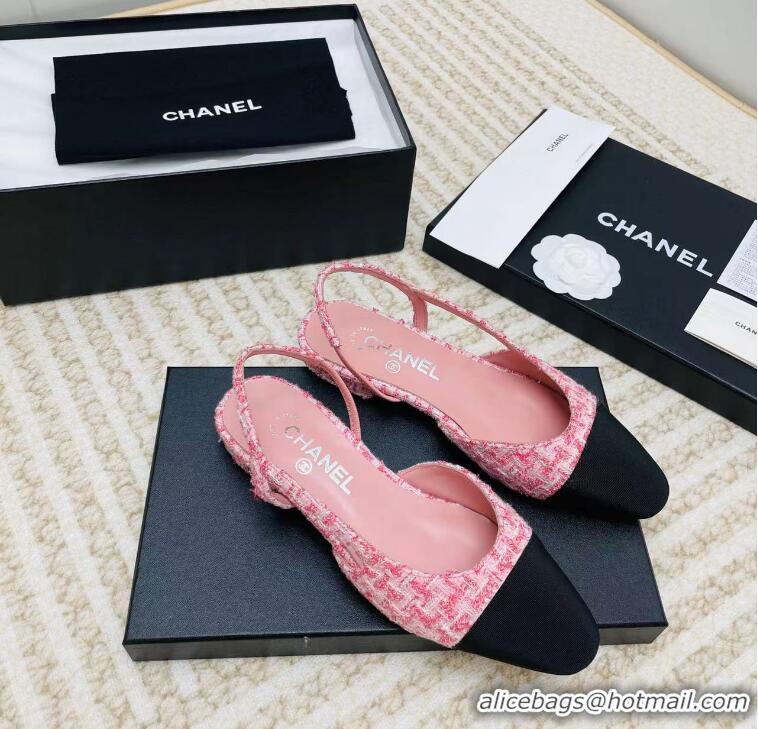 New Arrivals Chanel Tweed & Grosgrain Slingbacks C85203 Pink/Black